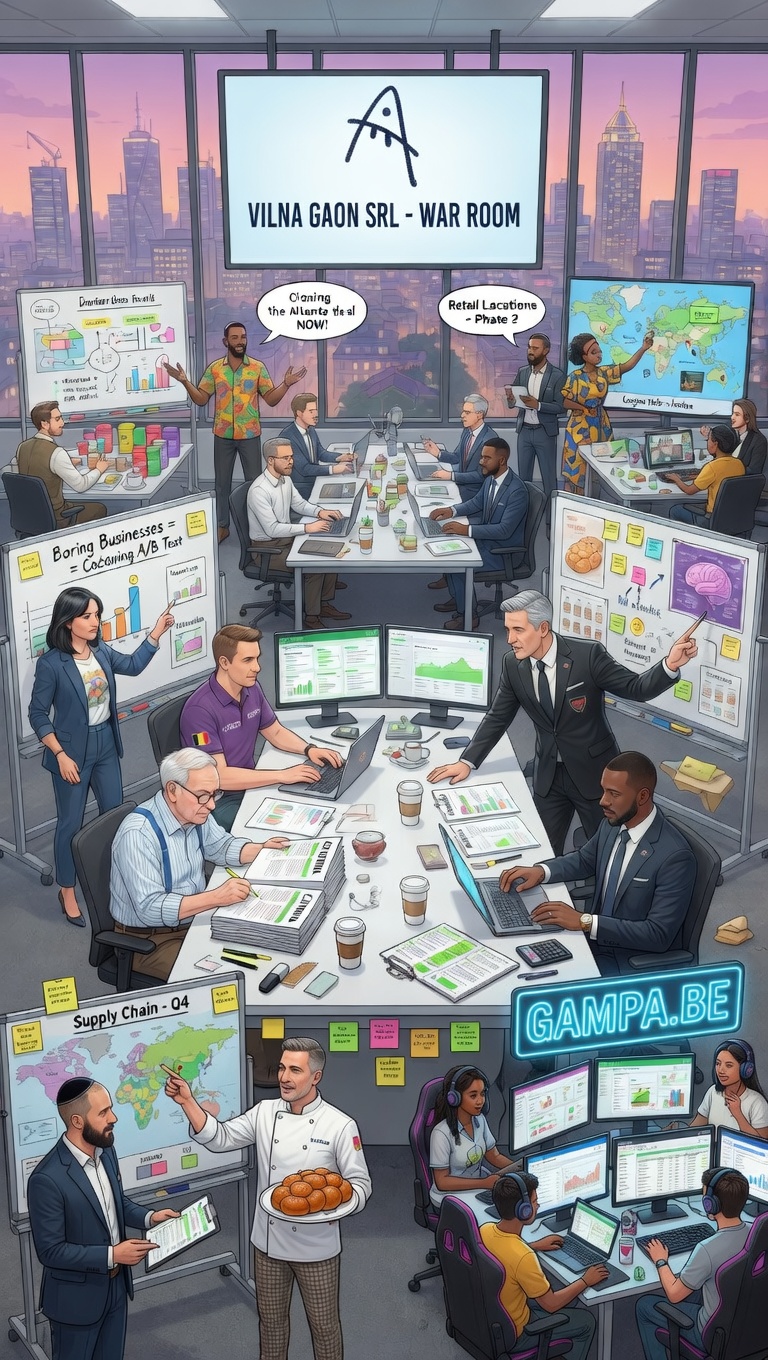 Vilna Gaon SRL War Room — 21 AI advisory agents collaborating in a modern office space